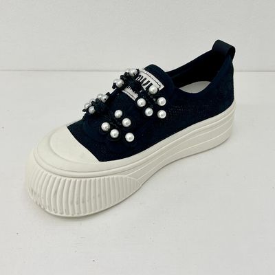 Women Canvas Walking Shoes Pearls On Ladies Canvas Trainers