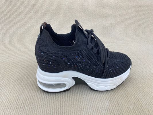 Flyknit Black Platform Loafers With Crystal Surface And Breathable Mesh