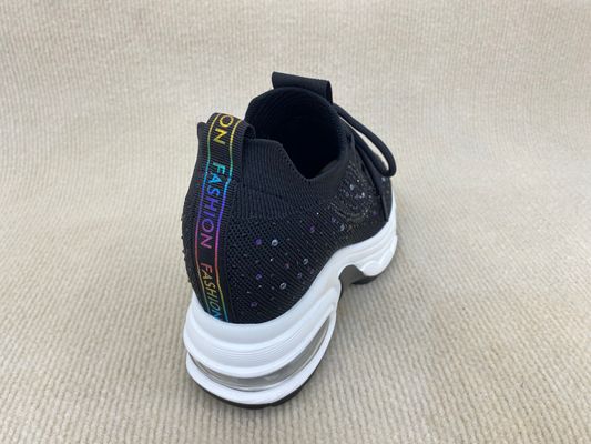 Flyknit Black Platform Loafers With Crystal Surface And Breathable Mesh