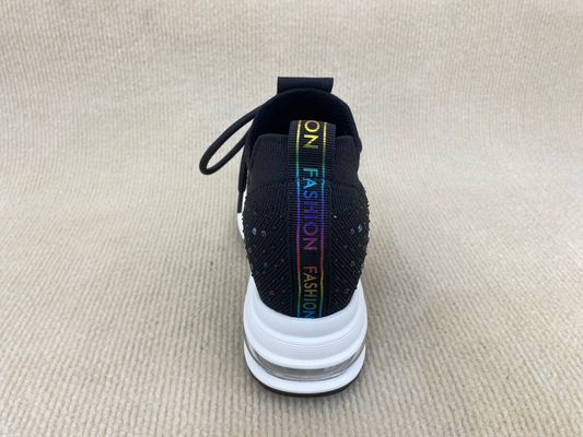 Flyknit Black Platform Loafers With Crystal Surface And Breathable Mesh