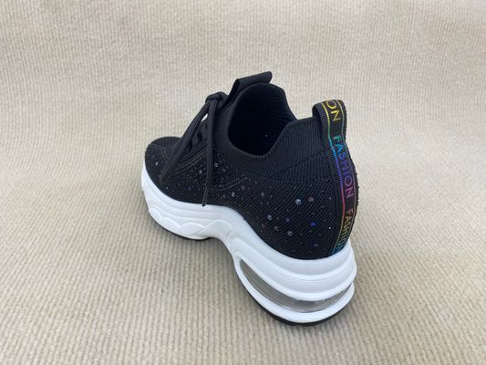 Flyknit Black Platform Loafers With Crystal Surface And Breathable Mesh