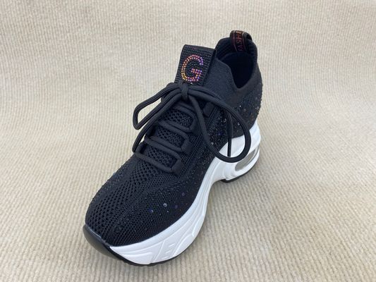 Flyknit Black Platform Loafers With Crystal Surface And Breathable Mesh