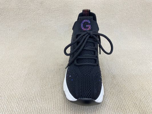 Flyknit Black Platform Loafers With Crystal Surface And Breathable Mesh